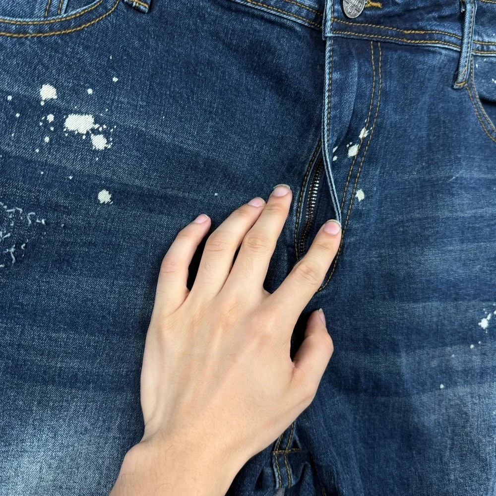 Switch Jeans Mens 40x32 Blue Excellent Biker Moto Paint Splatter Slim Taper